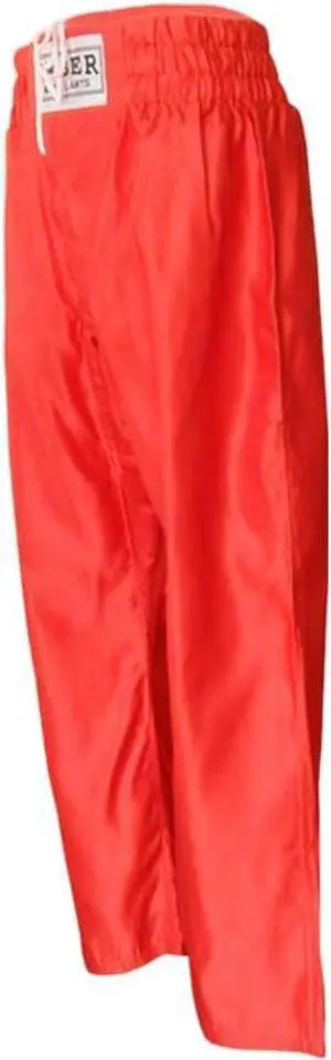 Amber Fight Gear Nylon/Satin Kickboxing Pants Featuring 3" Boxing Style Waistband and Drawstring, and Durability Small Red