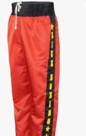 Amber Fight Gear Nylon/Satin Kickboxing Pants Featuring 3" Boxing Style Waistband and Drawstring, and Durability Medium Red/Black/Yellow