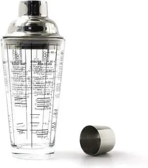 LIVEVIE Premium Glass Bottom Cocktail Shaker with Stainless Steel Top - Professional Quality, Built-in Recipes, Perfect Size, Unique Gift, Hand Wash Jigger