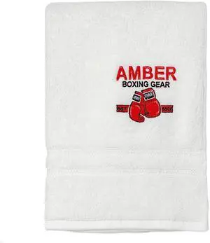 Amber Fight Gear Boxing Workout Towel, Ultra-Soft Terry Cloth, Highly Absorbent, Durable & Odor-Resistant, Quick-Dry, Machine Washable  Ideal for Boxing, Gym, Sports & Fitness Training  White