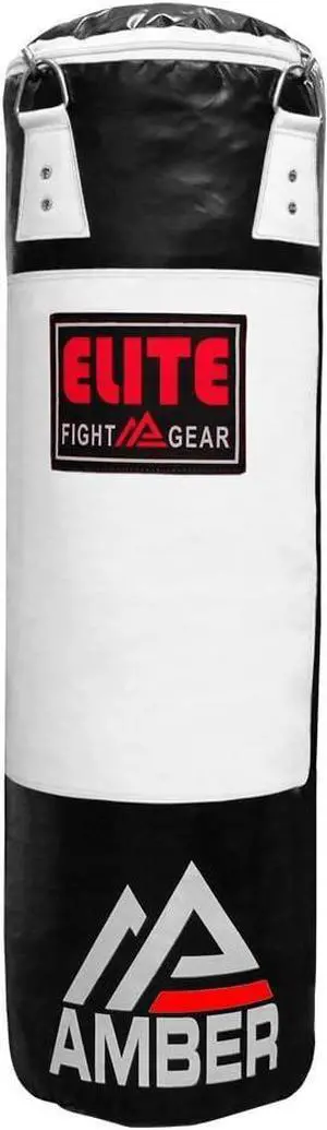 Amber Fight Gear Elite Strikeforce Heavybag 70 lb for Boxing, Kickboxing, MMA, Muay Thai ToughTek Leather, Triple Stitched, Sand Weighted, D-Ring, Chains & Swivel, Filled/Unfilled