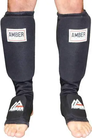 Amber Fight Gear Nylon Shin and InstepMuay Thai Shin-n-Step for Muay Thai Kickboxing MMA Protective Training Sparring Shin Guards Pair Large X-Large