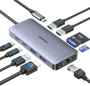 Melelink USB C Hub Ethernet, 9 in 1 USB C to Ethernet Multiport Adapter Dongle with HDMI 4K@30Hz, 100W PD Charging, Gigabit RJ45, SD/TF Card Reader, USB A&C 3.0, USB-C Dock for Mac, Dell, Lenovo, HP