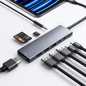 USB C HUB for iPad Pro 9-in-1 Adapter iPad Pro M4 M2 M1 13 12.9 11 inch iPad Air 5 4 Docking Station with 4K HDMI, USB-C PD, SD/TF Card Reader, USB 3.0, 3.5mm Headphone Jack, Type C Data, iPad Mini 6 USB C HUB for iPad Pro 9-in-1 Adapter iPad Pro M4 M2 M1 13 12.9 11 inch iPad Air 5 4 Docking Station with 4K HDMI, USB-C PD, SD/TF Card Reader, USB 3.0, 3.5mm Headphone Jack, Type C Data, iPad Mini 6