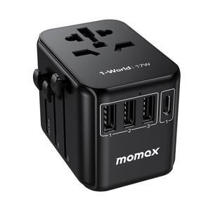 MOMAX European Travel Plug Adapter, Worldwide All in One Travel Adapter, International Power Adapter Wall Charger with 3 USB A and 1USB C Charging Ports for Travel Essentials (Type C/G/A/I)