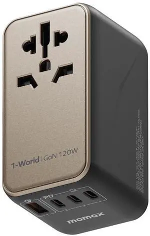 MOMAX Universal Travel Adapter, 170W GaN International Power Adapter, 2 USB-C 2 USB-A, Worldwide Travel Plug Adapter, International Power Adapter for Most Europe, USA, Japan, Australia (Type C/A/G/I)