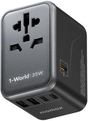 MOMAX Universal Travel Adapter, PD 35W Fast International Power Adapter, 3 USB C & 2 USB A, Worldwide Travel Plug Adapter, International Power Adapter for Europe, USA, Japan, Australia (Type C/A/G/I)