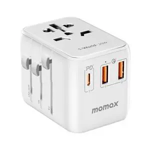 MOMAX Universal Travel Adapter, 20W+18W International Plug Adapter with 2 USB-A Quick Charging & 1 USB C PD Fast Charging,1 AC, All-in-one Wall Charger for USA EU UK AUS JP (Type C/A/G/I), White MOMAX Universal Travel Adapter, 20W+18W International Plug Adapter with 2 USB-A Quick Charging & 1 USB C PD Fast Charging,1 AC, All-in-one Wall Charger for USA EU UK AUS JP (Type C/A/G/I), White