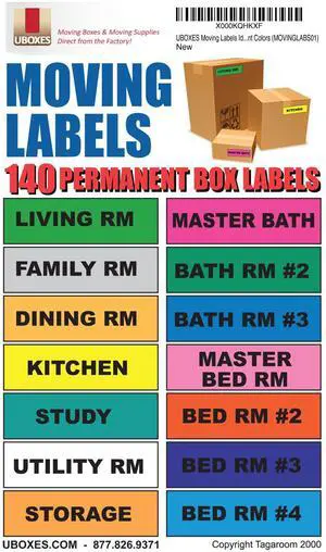 UBMOVE Multi-Colored Moving Labels Identify Moving Box Contents 140 Labels, 14 Different