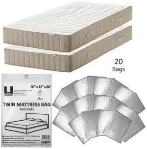 UBMOVE Twin Size Mattress Bags 40x12x86" Poly Protective Covers 20 Pack