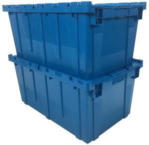 UBMOVE Storage and Packing Plastic Tote Crate(2 Pack, Blue) Attached Lid Flip Top, 27"x17"x12.5"
