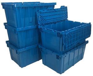 UBMOVE Storage and Packing Plastic Tote Crate (5 Pack, Blue) Attached Lid Flip Top, 27"x17"x12.5"