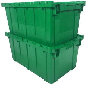 UBMOVE Storage Plastic Tote Green Crate Attached Lid Flip Top, 27"x17"x12" Pack of 2