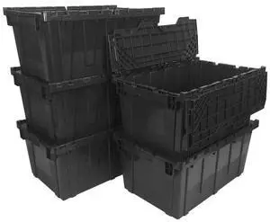 UBMOVE Storage and Packing Plastic Tote Crate Attached Lid Flip Top, 27"x17"x12"
