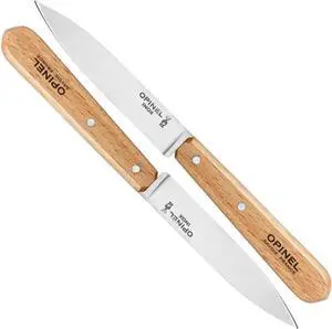 Opinel No. 112 Paring Knives 2 Piece Set, Sandvik 12C27 Steel Everyday Use Prep Knives for Chopping, Peeling, Slicing, Trimming, Stabilized Sustainably Harvested Beechwood Handles, Made in France