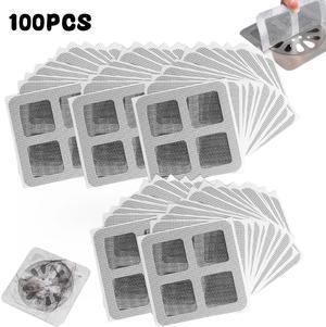 100PCS Disposable Hair Drain Stickers, Disposable Shower Drain Hair Catcher Mesh Stickers, Floor Drain Sticker, Drain Cover Hair Catcher for Bathroom Laundry Bathtub Kitchen