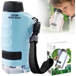Handheld Little Microscope, Portable Microscope Digital with 60x-120x Magnification, LED Pocket Microscope Little Scientist Mini Microscope for Kids