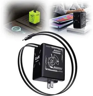2-in-1 GaN 120w Fast Charger, 2025 Upgraded Scalable Retractable 120w Fast Charger Module, All in 1 Foldable Charging Adapter Wall Plug for Phone, Tablet, Laptops (Black)