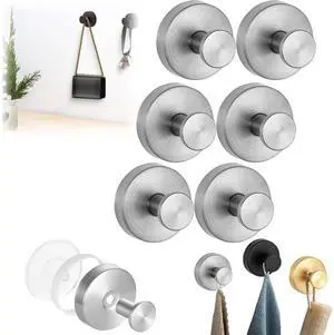 Luxe Hold No-Drill Hooks, 2024 Upgraded Suction Cup Stainless Steel Waterproof Suction Cup Hooks for Hooks, Shower, Bathroom, Hanging Towels, Mounting on Glass Shower Doors, Tile Silver 6pcs