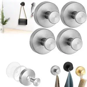 Luxe Hold No-Drill Hooks, 2024 Upgraded Suction Cup Stainless Steel Waterproof Suction Cup Hooks for Hooks, Shower, Bathroom, Hanging Towels, Mounting on Glass Shower Doors, Tile Silver 4pcs
