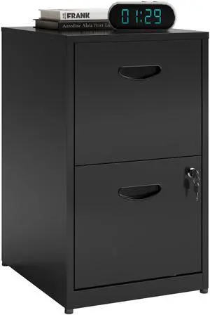 Polup 2 Drawer File Cabinet with Lock, Metal File Cabinets for Home Office, Two Drawer Locking Filing Cabinet, Small File Cabinet For Under Desk for Hanging Letter Size, Black, Assembly Required