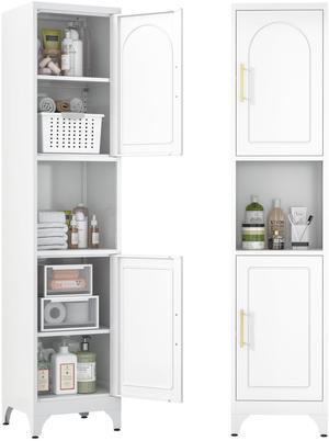 Polup Narrow Bathroom Storage Cabinet, 75" Tall Freestanding Slim Cabinet for Small Spaces, Skinny Metal Storage Cabinets with Doors and Shelves for Living Room, Kitchen, White, Assembly Required