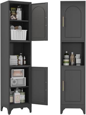 Polup Slim Bathroom Storage Cabinet, 75" Tall Freestanding Narrow Cabinets for Small Spaces, Skinny Metal Storage Cabinet with Doors and Shelves for Living Room, Kitchen, Black - Assembly Required