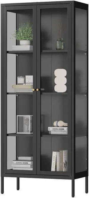 Polup Display Cabinet with 3 SideTempered Glass, 66" Tall Curio Cabinet with Doors, Metal Display Case for Collectibles, Figures, Trophy, Black Storage Cabinets for Living Room -  Assemble Required