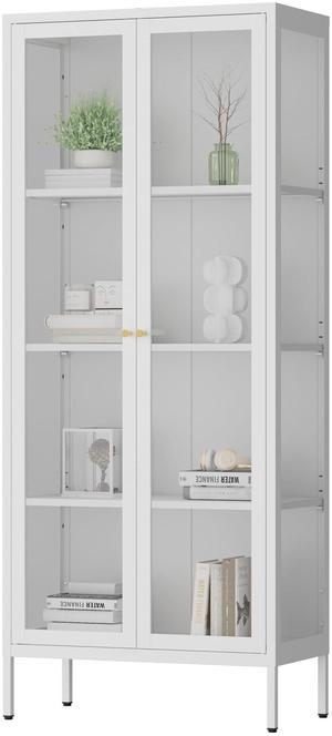 Polup Glass Display Cabinet with Doors and Shelves, White Curio Cabinet with 3 Side Tempered Glass, 66 Inch Tall Display Case for Collectibles, Metal Storage Cabinet for Living Room, Assemble Required
