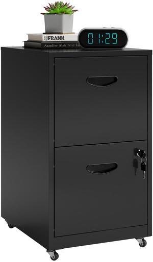 Polup 2 Drawer File Cabinet on Wheels, Mobile Two Drawer Filing Cabinet with Lock, Small Rolling Files Cabinets for Under Desk, Metal Filing Cabinets for Letter Size Folders - Assembly Required