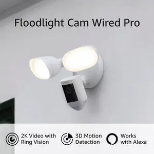 Ring Floodlight Cam Wired Pro with Birds Eye View and 3D Motion Detection, White
