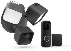Blink Wired Floodlight Camera + Video Doorbell with Sync Module 2 | Two-way audio, HD day and night video, motion detection, Works with Alexa  (Black)