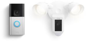 Ring Battery Doorbell Plus with Ring Floodlight Cam Plus, White