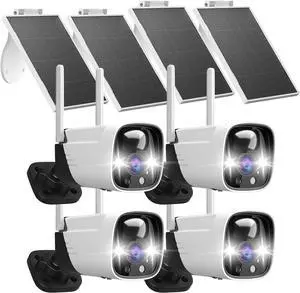 Rraycom 4 Pack Security Cameras Wireless Outdoor Solar Powered with AI Detection, 2K Color Night Vision Security Camera with 2 Way Audio, Alexa, No Monthly Fee, Spotlight & Siren, IP65 Waterproof