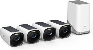 eufy Security eufyCam S330 (eufyCam 3) 4-Cam Bundle, Security Camera Outdoor Wireless, 4K Camera with Solar Panel, Forever Power, Face Recognition AI, Expandable Local Storage, No Monthly Fee