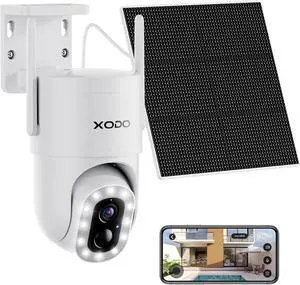 XODO E15 Solar Security Camera Wireless Outdoor - Compatible with Alexa & Google Assistant, 2K 3MP Floodlight, Pan-Tilt 360° View, Color Night Vision, 2-Way Audio, Motion Detection, Siren, App Remote