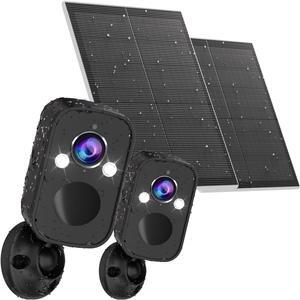 Rraycom 5MP Security Cameras Wireless Outdoor with Solar Panel, 2PC Outdoor Camera Wireless with 130° FOV, Full-Color Night Vision, Spotlight Siren Alarm, 2-Way Audio, Cloud/SD, w/Alexa
