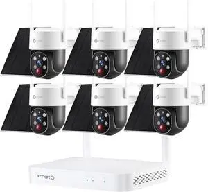 XMARTO 100% Wire-Free Solar PTZ Home Security Camera System Wireless, 6-Set 2K 4MP QHD CCTV Camera Kit with 4K 10CH Expandable WiFi NVR and Past 90-Day Video Storage, All-Weather Solar Charge