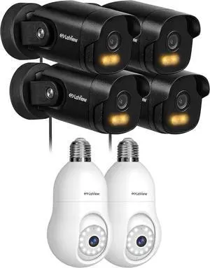 LaView 6pcs Security Cameras 2.4GHz,360° 2K Security Cameras Wireless Outdoor Indoor Full Color Day and Night, Motion Detection, Audible Alarm, Easy Installation, Compatible with Alexa
