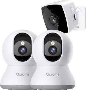 blurams 2K Security Camera Bundle 3-Pack, Indoor Camera and PTZ Pet Camera w/Motion Tracking, 2-Way Audio, IR Night Vision, Siren, Compatible with Alexa