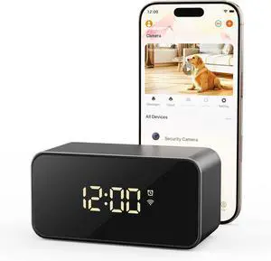 2K Wireless Clock Camera with Motion Detection, 2.4G&5G WiFi, Mobile App Control, Home Security, 64GB