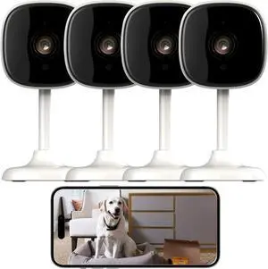 4 Pack Indoor Security Cameras Wriless, Home Security Cameras for House/Baby/Elder/Dog/Cat with 24/7 Recording/2-Way Talk/Night Vision/AI Detection/Cloud& SD Card Stora, Alexa& Home Support