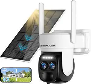 Gadpiparty [ 8X Zoom ] 4K 5Dbi Security Cameras Wireless Outdoor, Battery Powered Solar Security Camera Outdoor 360° PTZ WiFi Camera with Spotlight Siren, Motion Detection,Color Night Vision,2.4/5GHz