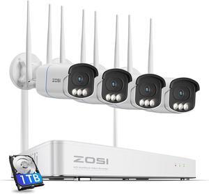 Gadpiparty ZOSI 5MP WiFi 6 Security Camera System,4PCS 5MP Plug-in Metal Cameras with True Full Color Night Vision,Smart AI Detection & Alarm,2 Way Audio,8CH 4K NVR with 1TB HDD for Indoor Outdoor 24