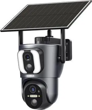 Gadpiparty SEHMUA Solar Camera Security Outdoor, 2K Dual Cameras for Home Security, 360° View Wi-Fi Dual Lens Linkage Security Cameras Wireless Outdoor, Color Night Vision, Two-Way Talk, IP65 Waterpr