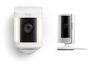 Ring Spotlight Cam Plus Battery with All-new Ring Indoor Cam, White