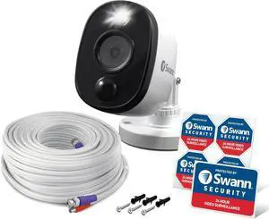 Swann Add-On DVR Bullet Security Camera System with Sensor Spotlight, 1080p Full HD Video, Indoor or Outdoor Design, Dusk to Dawn Color Night Vision Plus True Detect Heat and Motion Detection