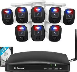 Swann Home Security Camera, 1080p DVR Bullet Surveillance Cameras with 1TB HDD, 8 Channel 8 Cam, Indoor Outdoor Wired Surveillance Camera, WiFi Dongle, Color Night Vision, Heat Motion Detection, LEDs