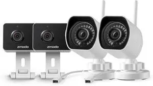 Zmodo Cameras for Home Security (Indoor & Outdoor Camera Bundle), 1080p HD, IP Camera Wireless WiFi, Motion Detection, Two-Way Talk, Night Vision, Remote View, Cloud Service, Work with Alexa/Google