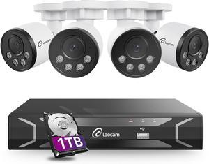 5MP PoE Security Camera System 8CH H.265+NVR with 1TB HDD, 4pcs 4MP Wired Camera System AI Human Vehicle Detection Surveillance System Outdoor Indoor with Audio, Night Vision, 24/7 Recording
